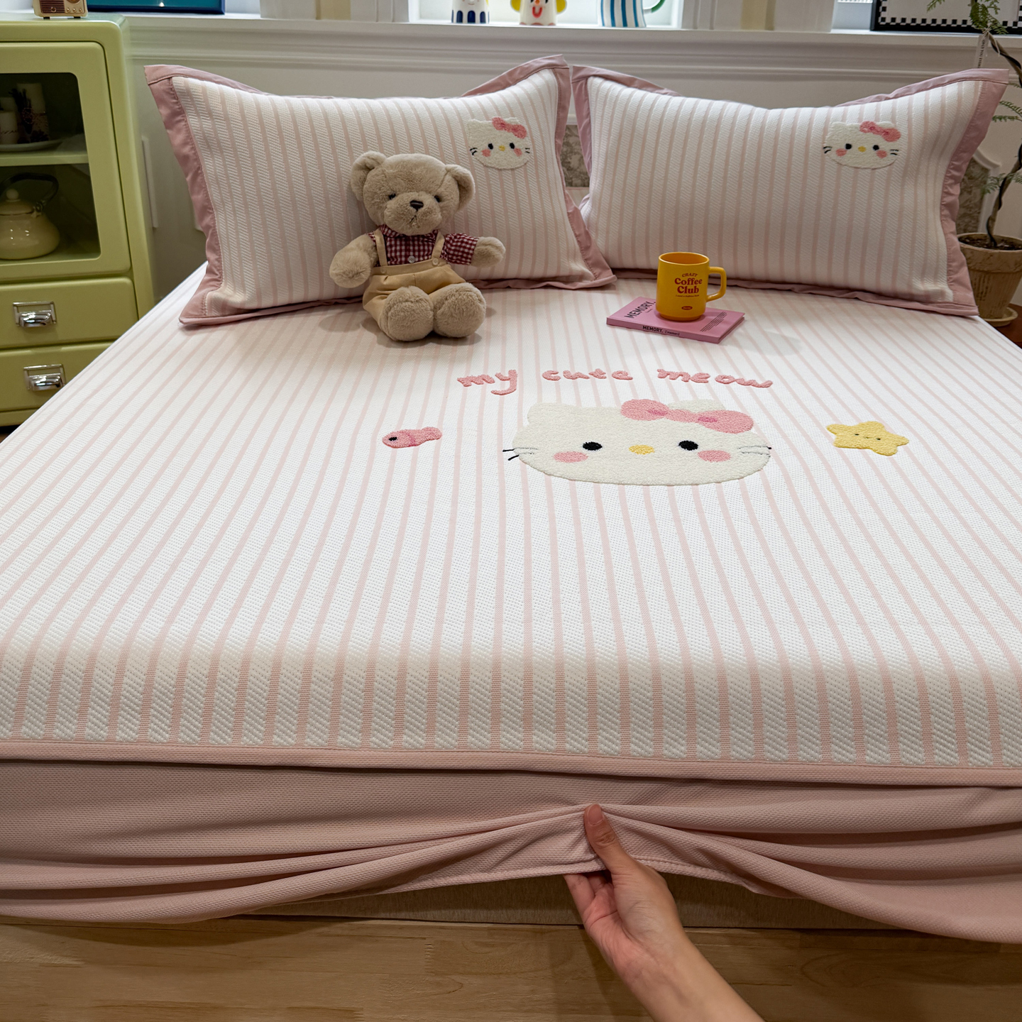 2026新款PE凉感绣花凉席床单床笠款 床笠款-爱恋猫咪