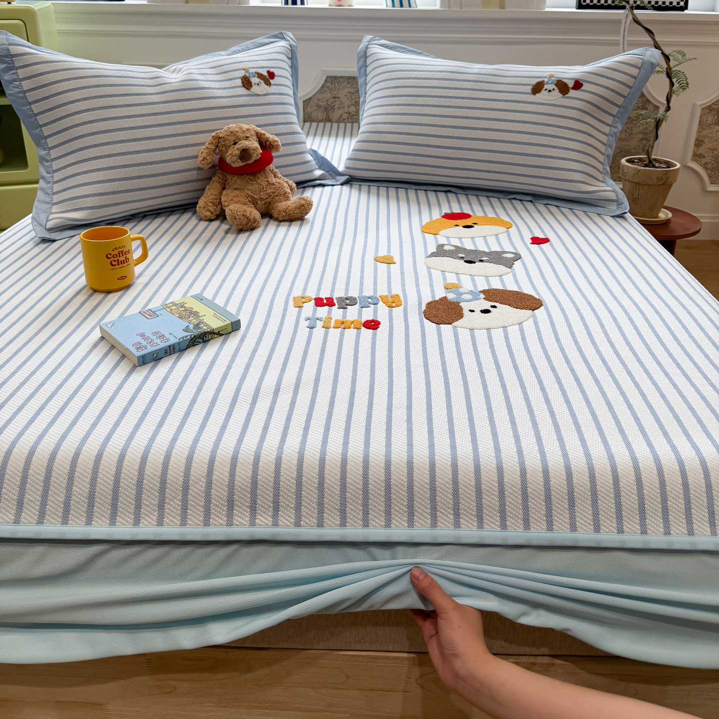 2026新款PE凉感绣花凉席床单床笠款 床笠款-狗狗家族