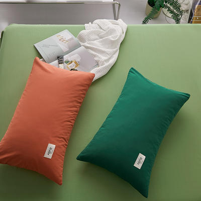 2022新款纯色拼色全棉水洗棉单枕套 48*74cm枕套/对 绿+橙