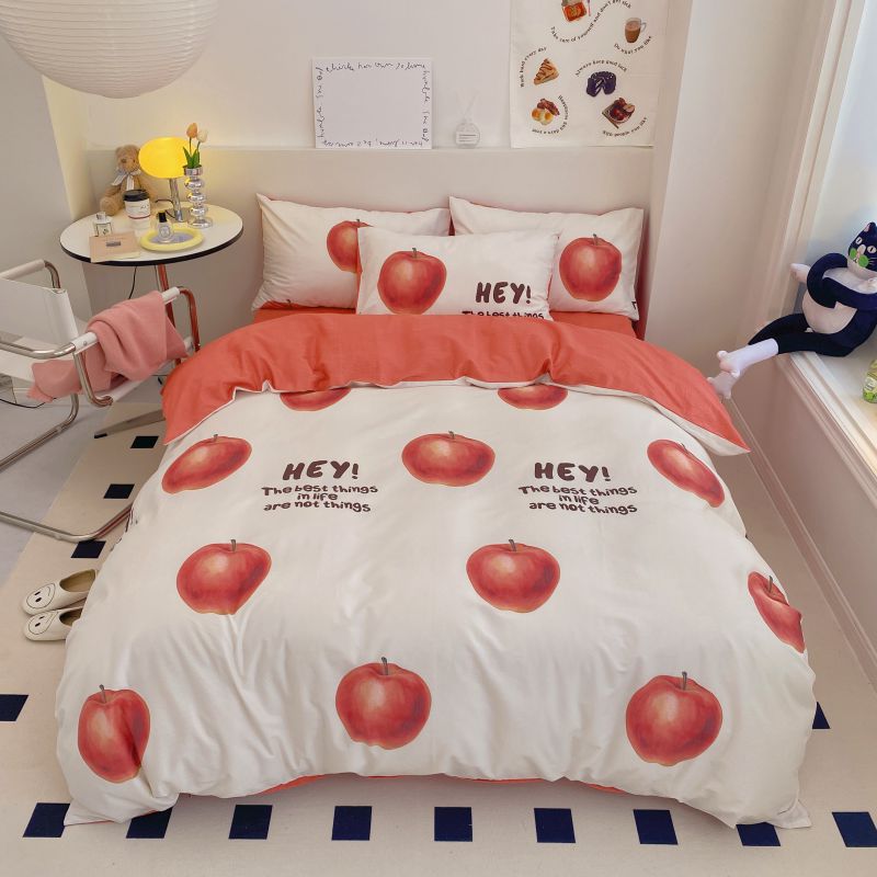 2022新款全棉写实印花四件套 1.5m床单款四件套 红苹果