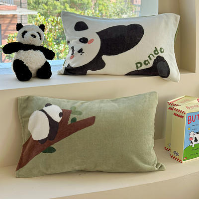 2023新款牛奶绒卡通枕套系列-卡通枕套 48x74cm/对 酷酷熊猫