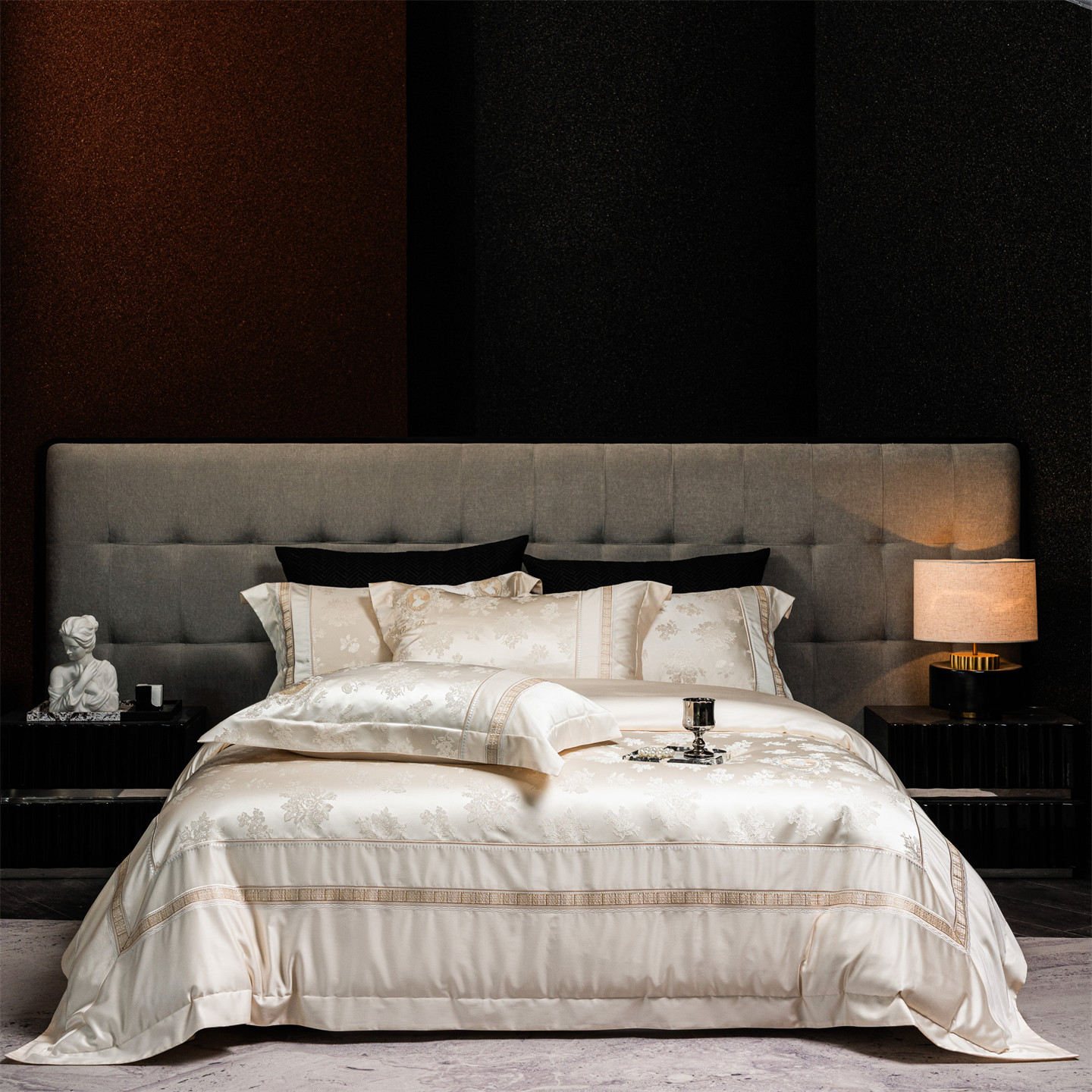 2026新款3D立体浮雕高精密长绒棉四件套--索菲亚系列 索菲亚-奶咖