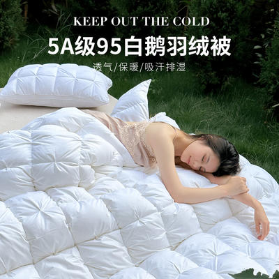2023新款透气保暖全棉扭花羽绒被冬被鹅绒被 160*210cm 4斤 经典白