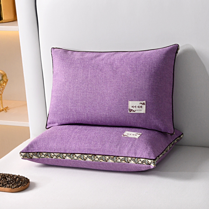 2024新款 竹节麻全荞麦枕头纯荞麦壳枕芯枕头芯加枕套风格一 48x74cm 竹节麻紫色