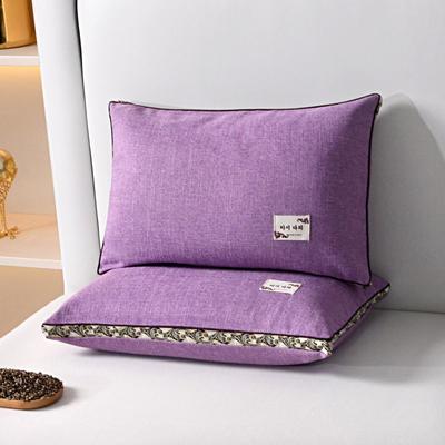 2024新款 竹节麻全荞麦枕头纯荞麦壳枕芯枕头芯加枕套风格二 48x74cm 竹节麻紫色