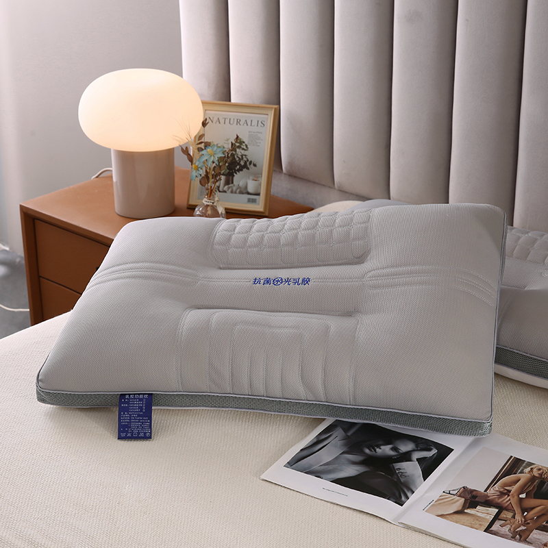 2024新款抗菌水光乳胶枕头枕芯枕头芯 48*74cm/对 灰色高枕