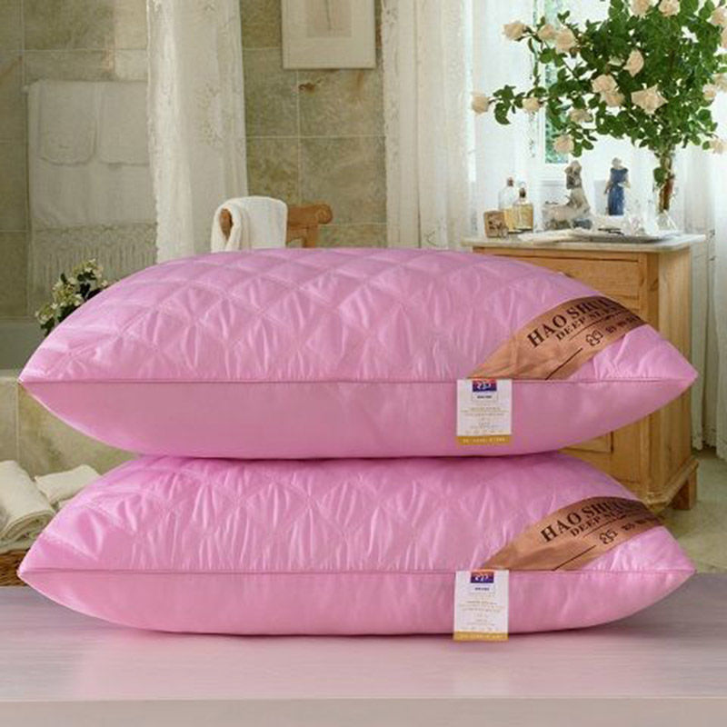 爆款枕头三线格绗缝立体羽丝绒枕芯磨毛 量大从优 低枕【单边】粉色