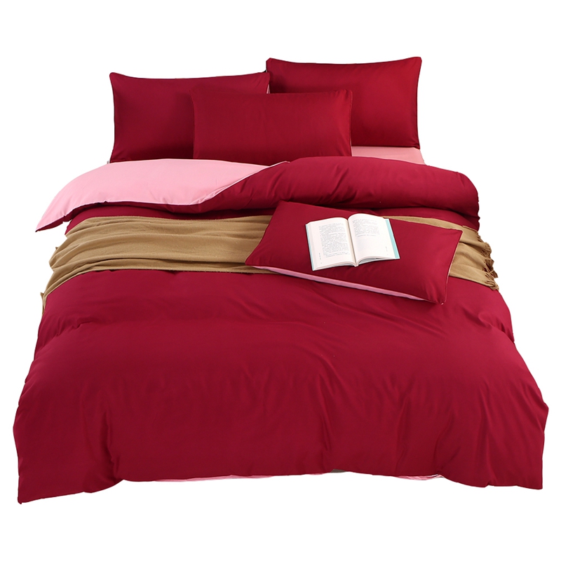 2022新款网红床上用品纯色四件套 1.2m床单款三件套 酒红玉