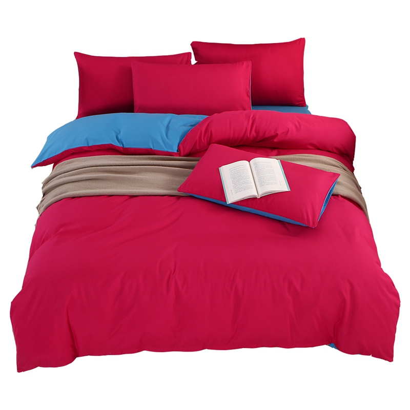 2022新款网红床上用品纯色四件套 1.2m床单款三件套 玫红蓝