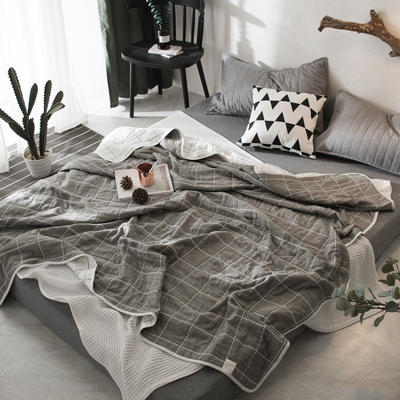 2020新款特价六层纱布毛巾被花型 120x150cm 时尚虚线-灰色