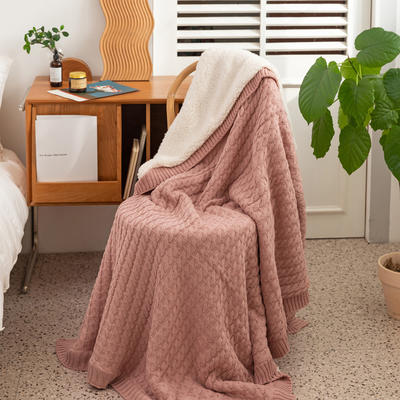 流苏针织毯夏被加绒毛线毯子羊羔绒双层毛毯空调被毛巾被夏凉被沙发午休毯 120cmx170cm 肉粉色