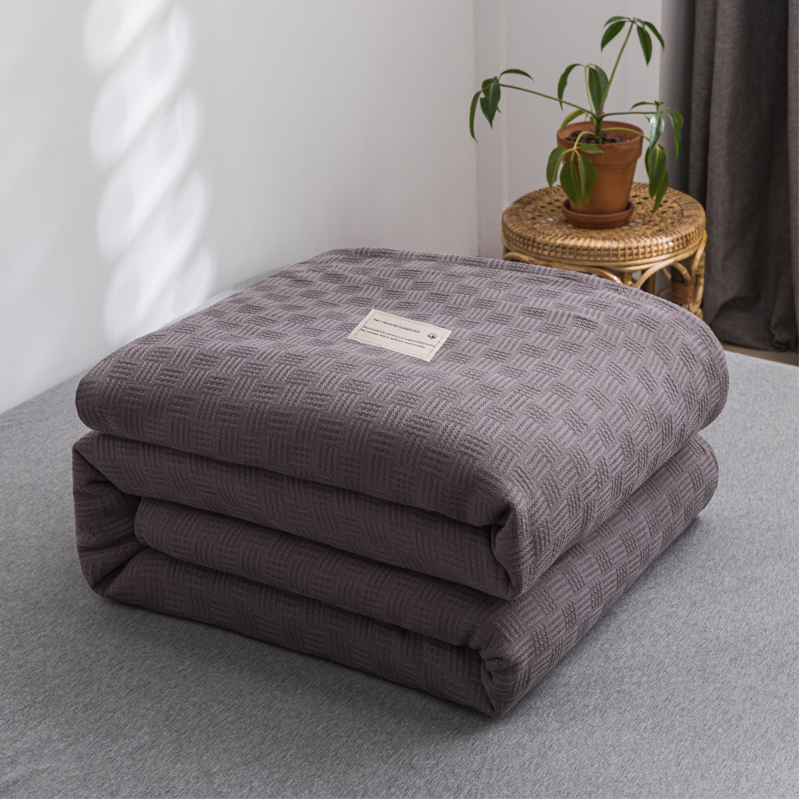 2021年新款加厚纯色线毯纱布毛巾被 150*200cm 素色纯棉肌理线毯-咖啡