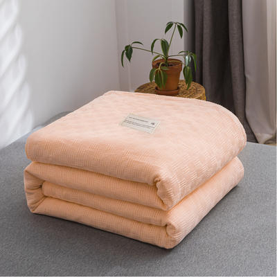 2021年新款加厚纯色线毯纱布毛巾被 150*200cm 素色纯棉肌理线毯-嫩粉