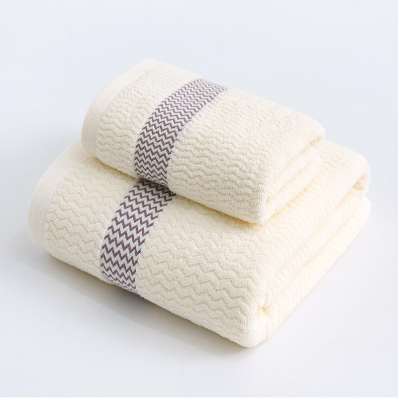 2022新款全棉32股毛巾浴巾--波浪纹系列 毛巾+浴巾-米白色