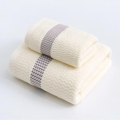 2022新款全棉32股毛巾浴巾--波浪纹系列 毛巾+浴巾-米白色