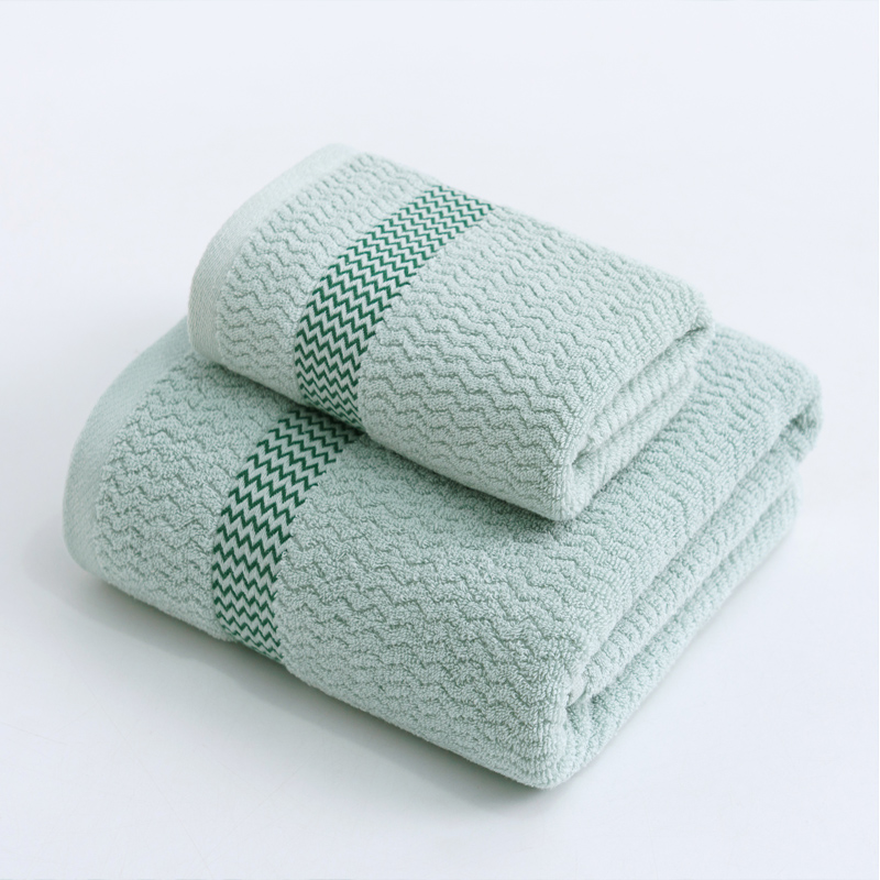 2022新款全棉32股毛巾浴巾--波浪纹系列 毛巾+浴巾-水绿色