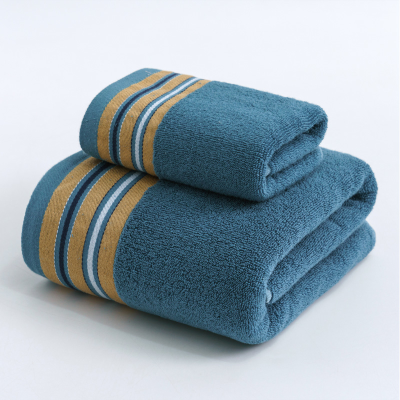 2022新款全棉32股毛巾浴巾--彩格条系列 毛巾+浴巾-墨绿色