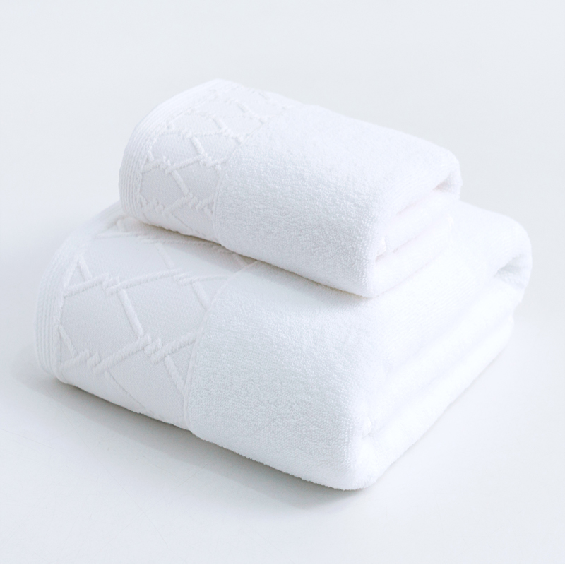2022新款全棉32股毛巾浴巾--大立体棱形系列 毛巾+浴巾-纯白色
