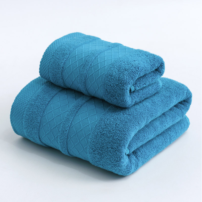 2022新款全棉32股毛巾浴巾--小棱形系列 毛巾+浴巾-湖蓝色