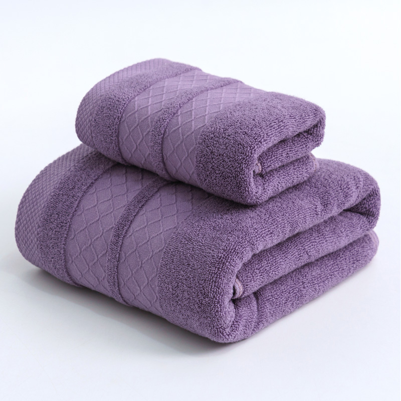 2022新款全棉32股毛巾浴巾--小棱形系列 毛巾+浴巾-深紫色