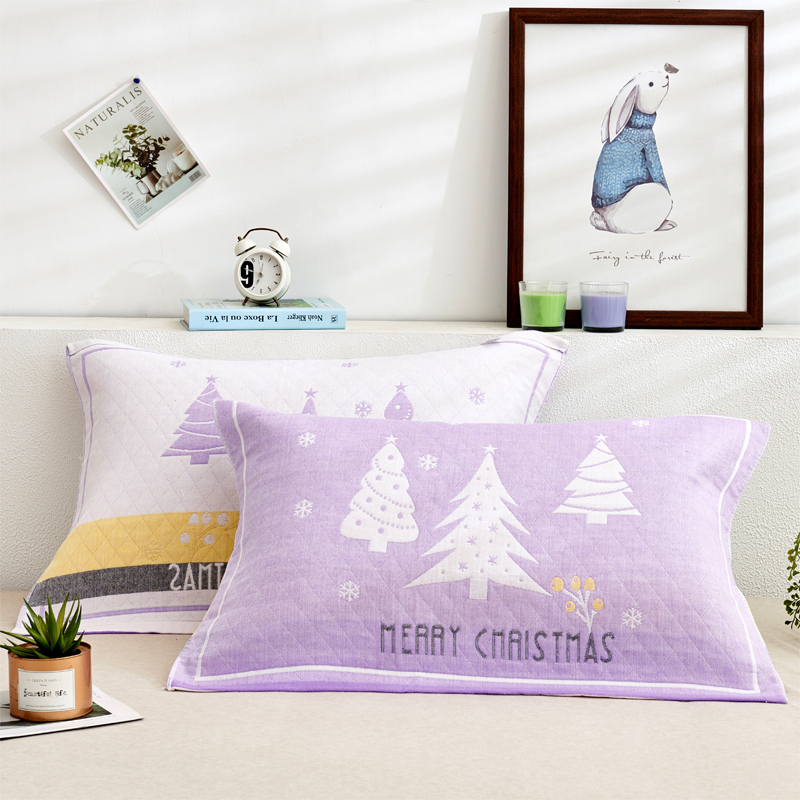 2023新款混纺三层纱布定位枕巾52x78一对装 圣诞树-紫
