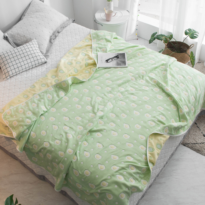 2024新款全棉六层纱布被子午睡空调沙发盖毯夏季毛巾被纯棉单双人毯子床单 120*150cm 煎蛋-绿