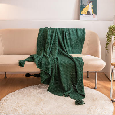 2024新款北欧纳维亚系列日光流苏针织毯 130*170cm 墨绿色