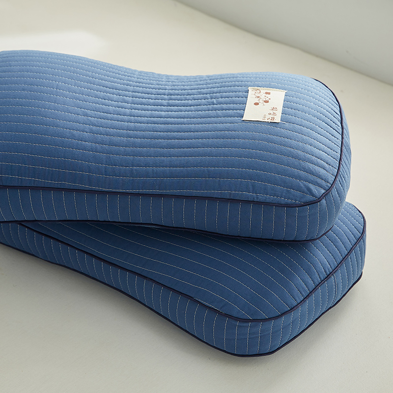 2023新款全棉砂洗面包荞麦枕头枕芯 砂洗面包荞麦枕-蓝色