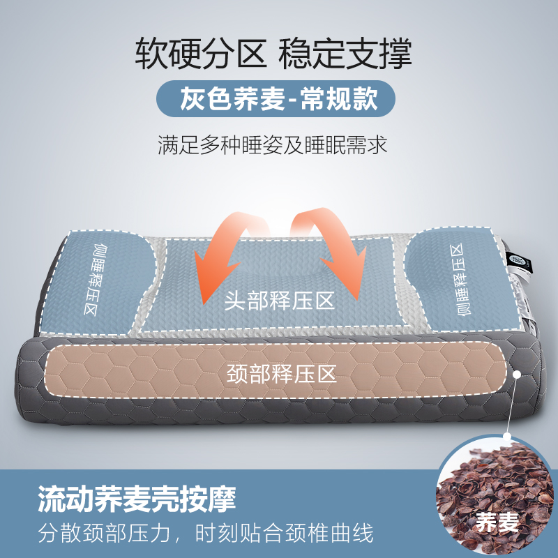 2023新款充气热敷乳胶反牵引功能枕头枕芯 灰色荞麦-常规款