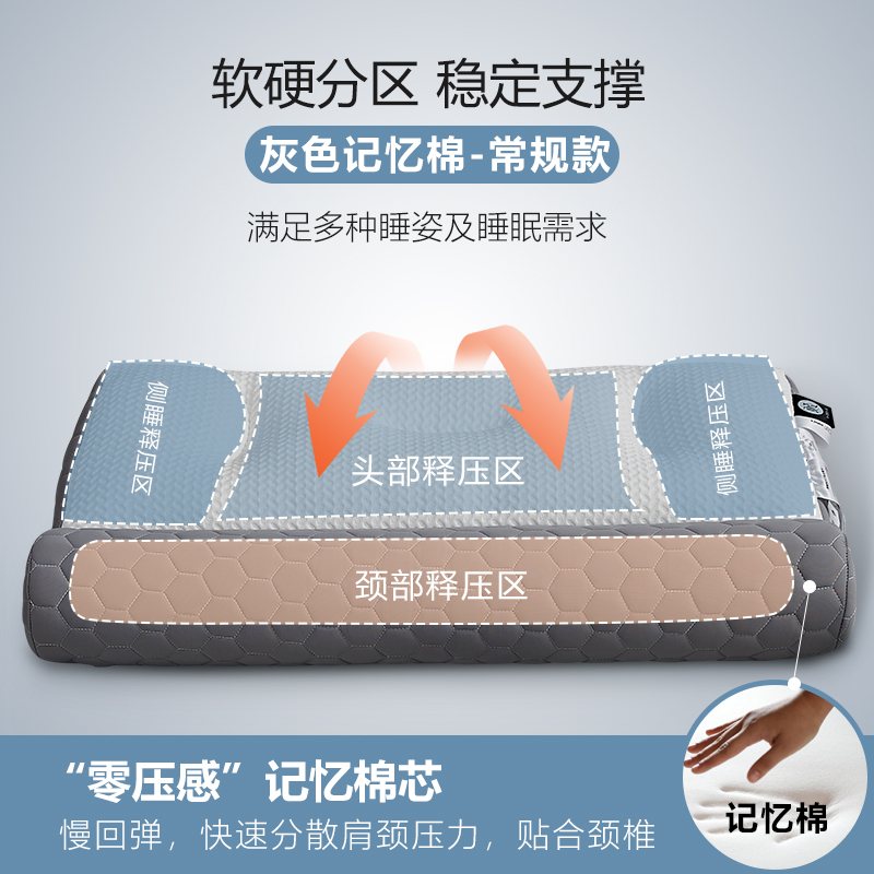 2023新款充气热敷乳胶反牵引功能枕头枕芯 灰色记忆棉-常规款