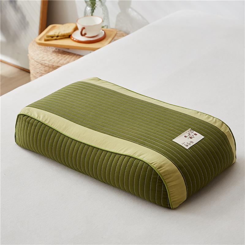 2024新款 全棉砂洗荞麦双拼护颈枕S3 荞麦枕头枕芯 砂洗荞麦双拼护颈枕-S3绿色
