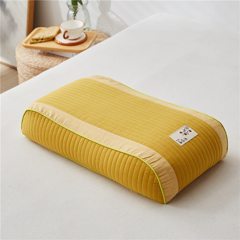 2024新款 全棉砂洗荞麦双拼护颈枕S3 荞麦枕头枕芯 砂洗荞麦双拼护颈枕-S3黄色