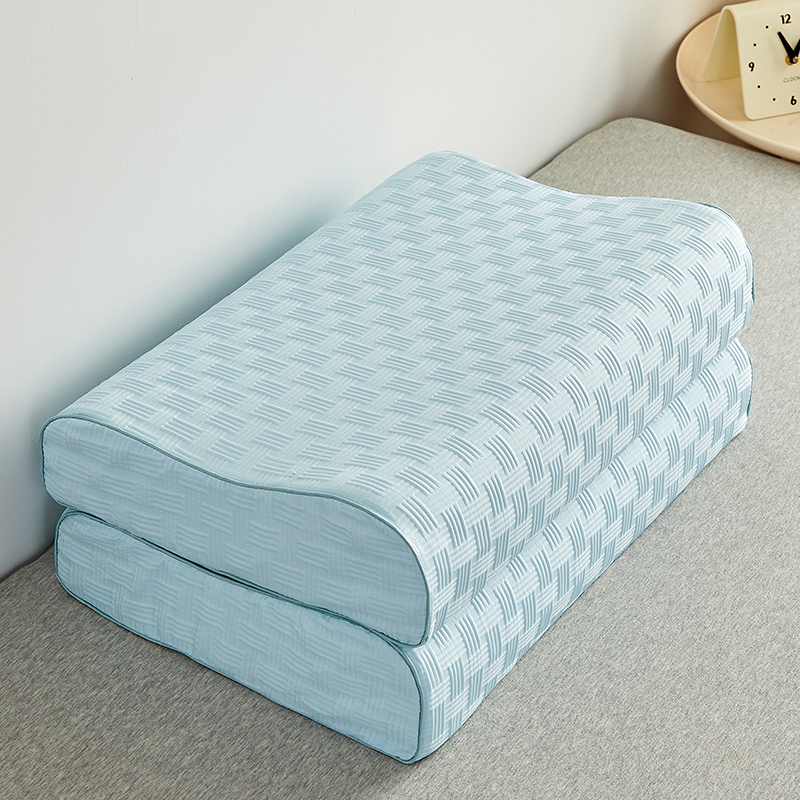 2024新款华夫格乳胶枕 枕头枕芯 40*60*10-12cm 华夫格乳胶枕/颗粒蓝【一对】