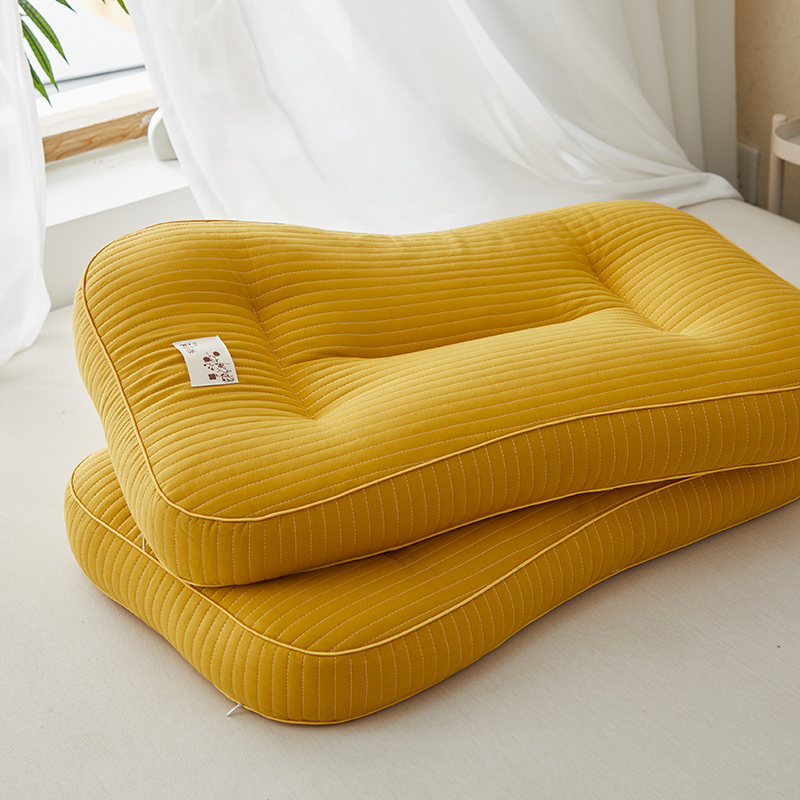 2024新款全棉砂洗分区荞麦枕 枕头枕芯 40*60cm 全棉砂洗分区荞麦枕-M8黄【一对】