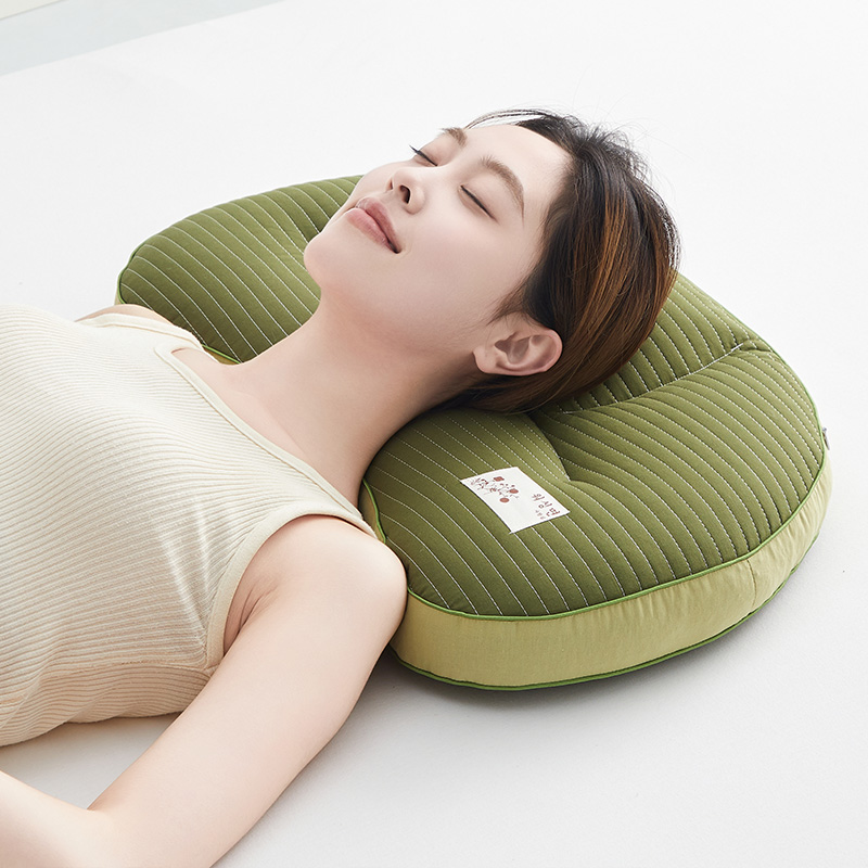 2024新款砂洗月牙分区荞麦枕 枕头枕芯 32*55cm 砂洗月牙分区荞麦枕-S7绿【一对装】