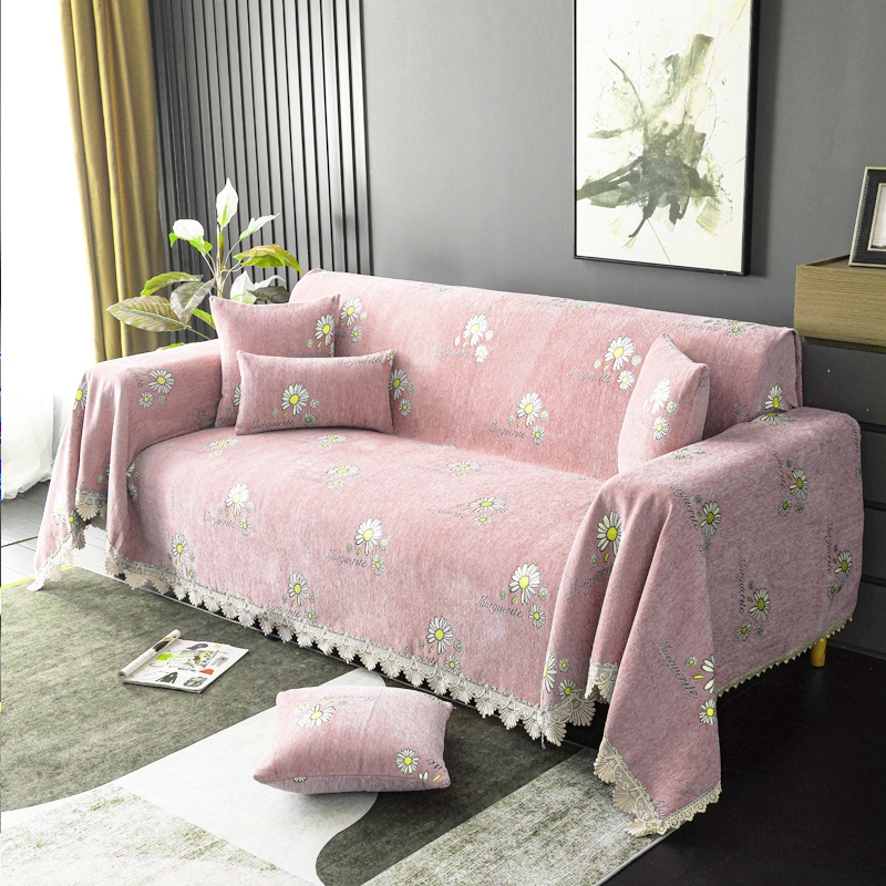 2023新款加厚雪尼尔提花沙发巾沙发垫系列-全盖款 150*180cm 小雏菊-樱粉