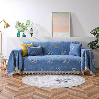 2023新款加厚雪尼尔提花沙发巾沙发垫系列-半盖款 90*160cm 爱琴海-蓝