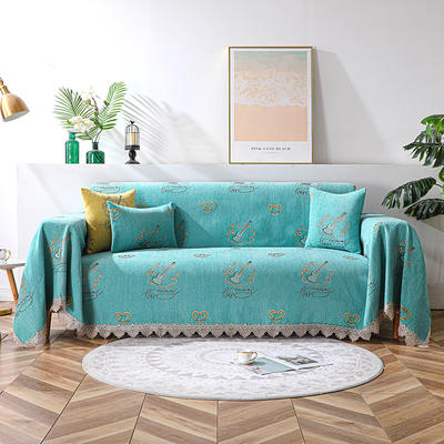 2023新款加厚雪尼尔提花沙发巾沙发垫系列-半盖款 90*160cm 爱琴海-绿