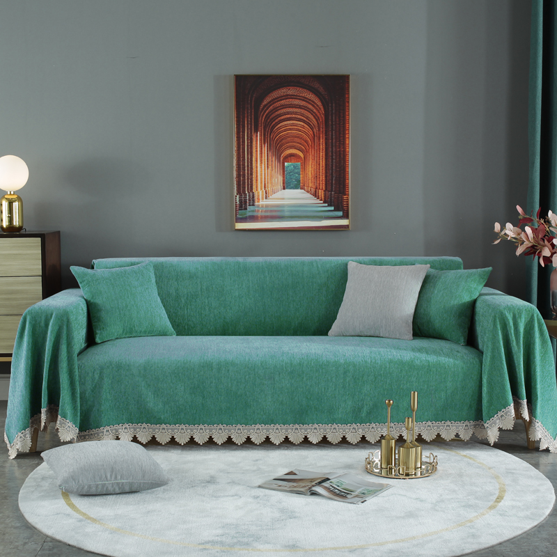 2023新款加厚雪尼尔提花沙发巾沙发垫系列-半盖款 90*160cm 圣蒂娜-孔雀绿