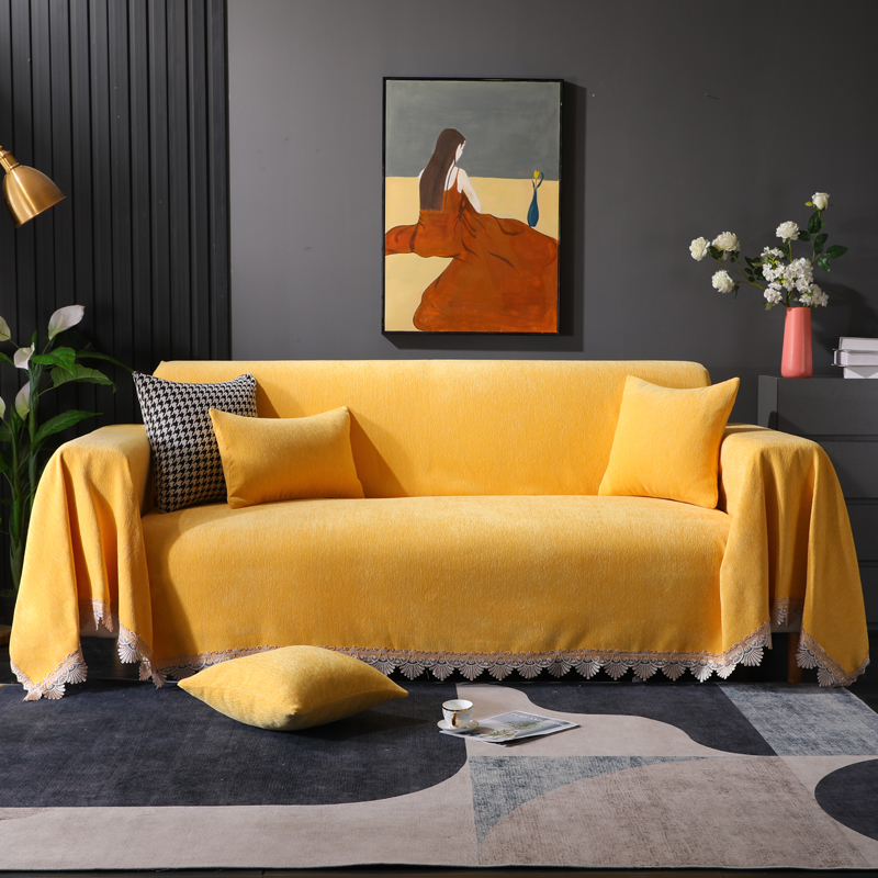 2023新款加厚雪尼尔提花沙发巾沙发垫系列-半盖款 90*160cm 圣蒂娜-柠檬黄
