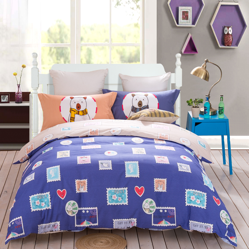 【银拾囯际家纺*倔老头蚕丝】2017宜家风喷气印花四件套13372纯棉四