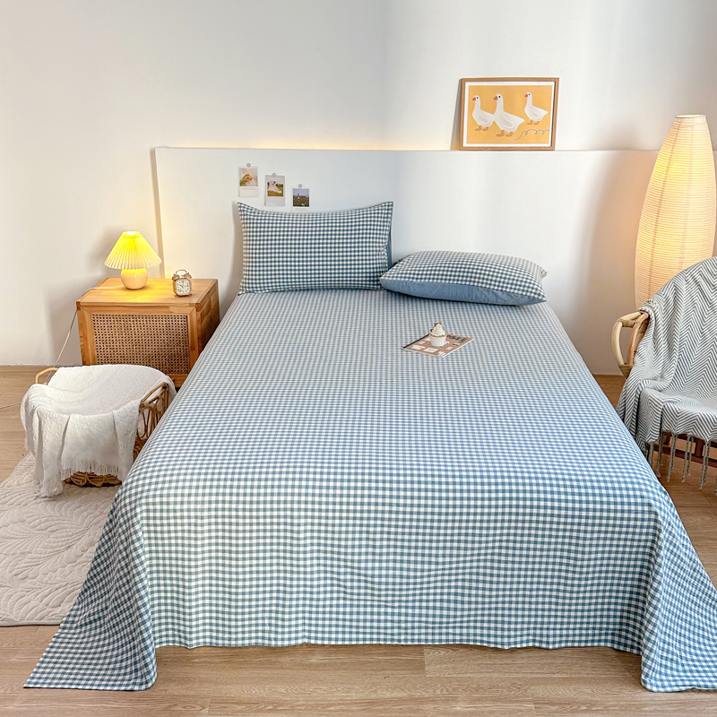 2023新款A类全棉色织水洗棉系列单品床单（支持一件代发） 160*240cm单床单 蓝小格