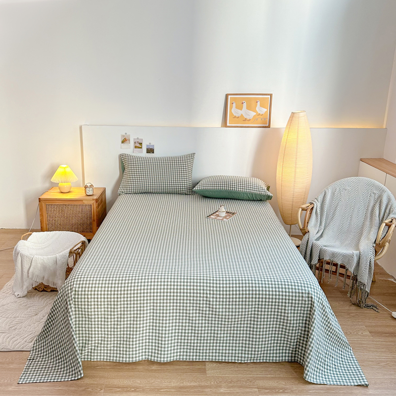 2023新款A类全棉色织水洗棉系列单品床单（支持一件代发） 120*230cm单床单 绿小格