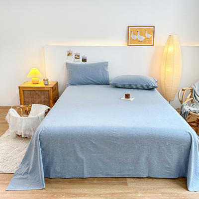 2023新款A类全棉色织水洗棉系列单品床单（支持一件代发） 160*240cm单床单 浅蓝