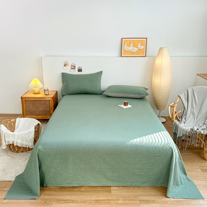 2023新款A类全棉色织水洗棉系列单品床单（支持一件代发） 120*230cm+枕套/只 时尚绿