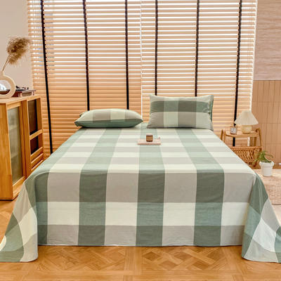 2024新款A类全棉色织水洗棉床单 单品系列（支持一件代发） 120*230cm单床单 绿大格