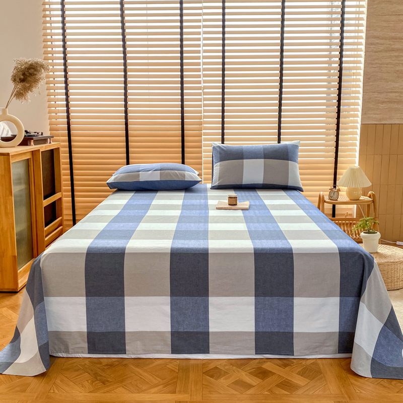 2024新款A类全棉色织水洗棉床单 单品系列（支持一件代发） 120*230cm单床单 蓝大格