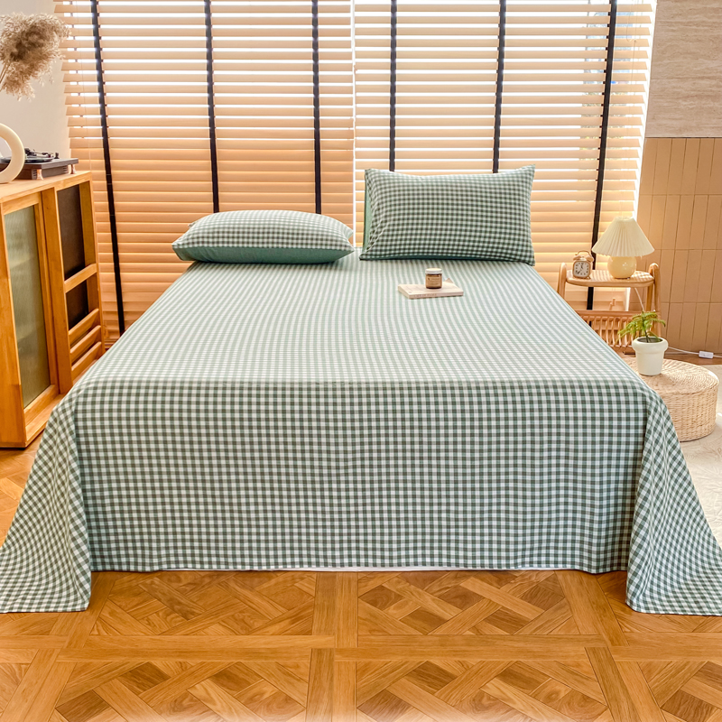 2024新款A类全棉色织水洗棉床单 单品系列（支持一件代发） 120*230cm单床单 绿小格
