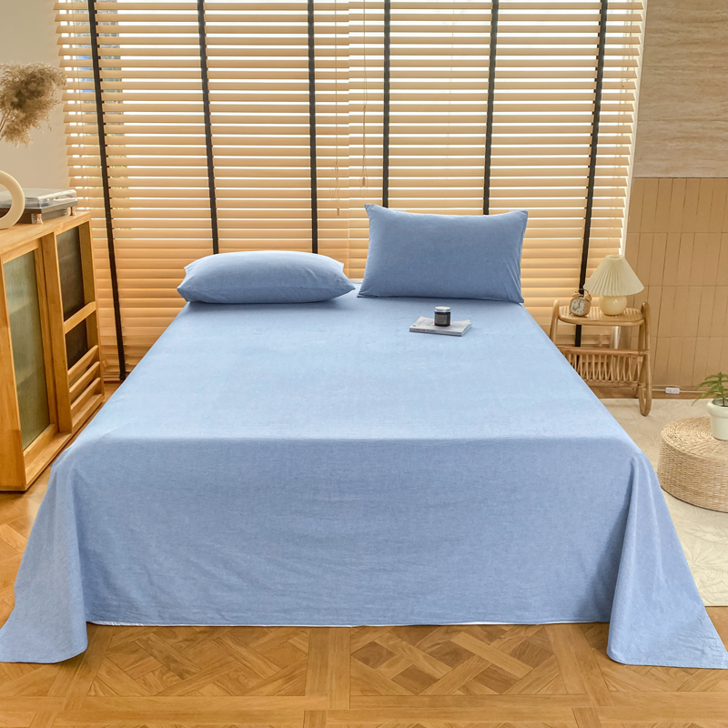 2024新款A类全棉色织水洗棉床单 单品系列（支持一件代发） 120*230cm单床单 浅蓝