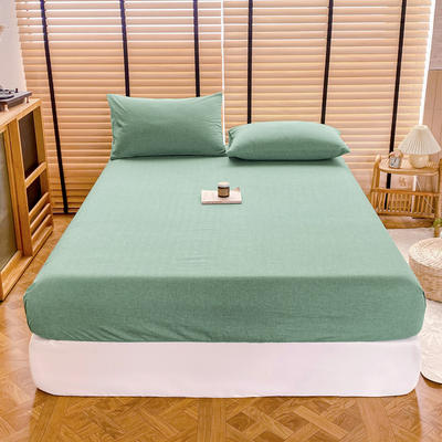 2024新款A类全棉色织水洗棉床笠 单品系列（支持一件代发） 床笠90*200+15cm 时尚绿